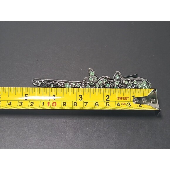 Vintage Hair Clip Clamp Ornate Rhinestone Embellishments Green Butterfly 5” - Picture 6 of 6